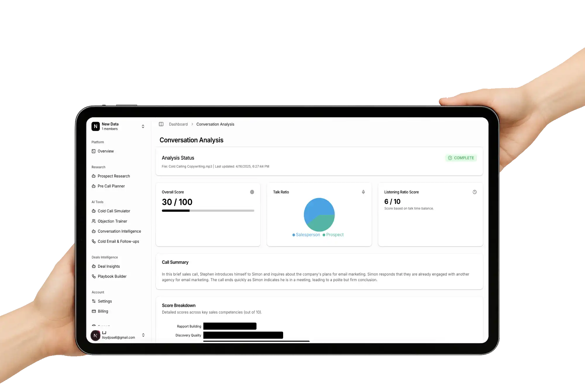 Sales dashboard interface